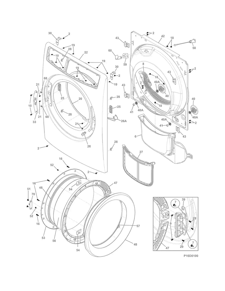 Front Panel/lint Filter Diagram and Parts List for EFMG417SIW0  Electrolux Dryer