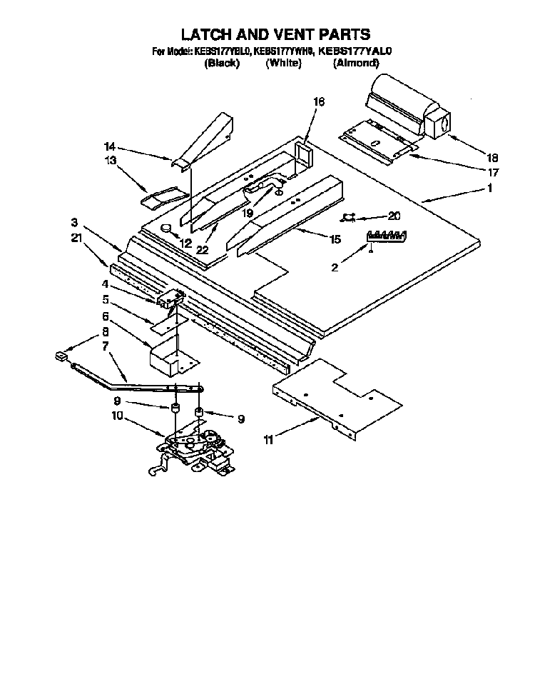 Latch And Vent Diagram and Parts List for KEBS177YBL0  Frigidaire Wall Oven