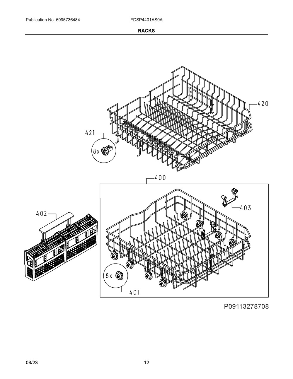 Racks Diagram and Parts List for FDSP4401AS0A  Frigidaire Dishwasher