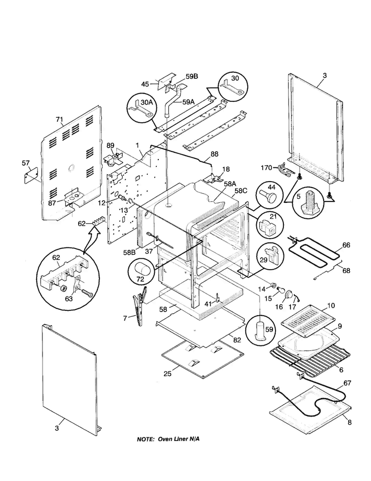 Body Diagram and Parts List for TEF365CHTA  Tappan Range