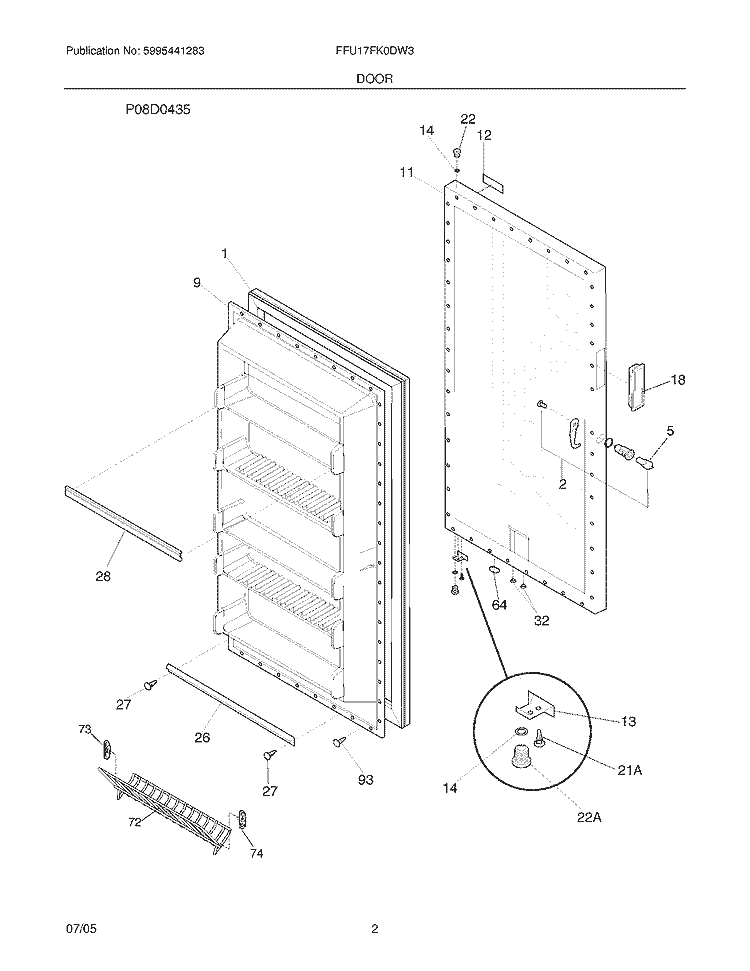 DOOR Diagram and Parts List for FFU17FK0DW3  Frigidaire Freezer