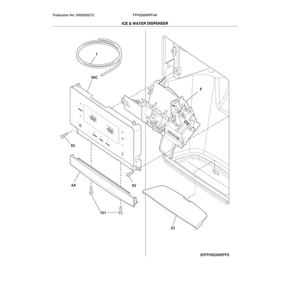 Ice And Water Dispenser Diagram and Parts List for FPHS2699PF4A  Frigidaire Refrigerator