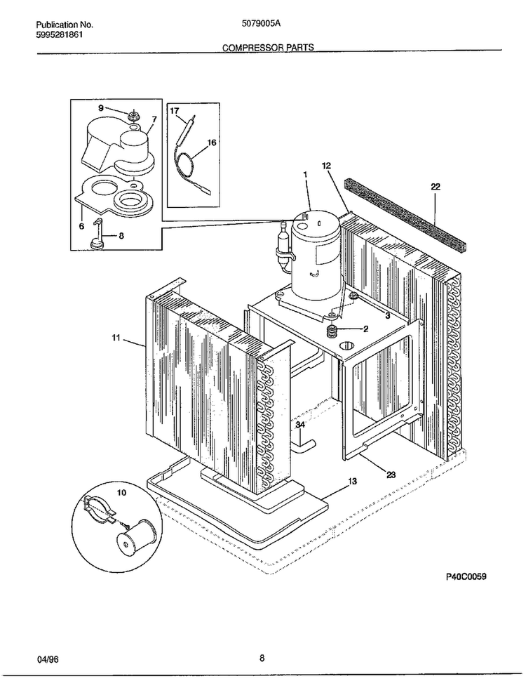 Compressor Parts Diagram and Parts List for 5079005A  Frigidaire Air Conditioner
