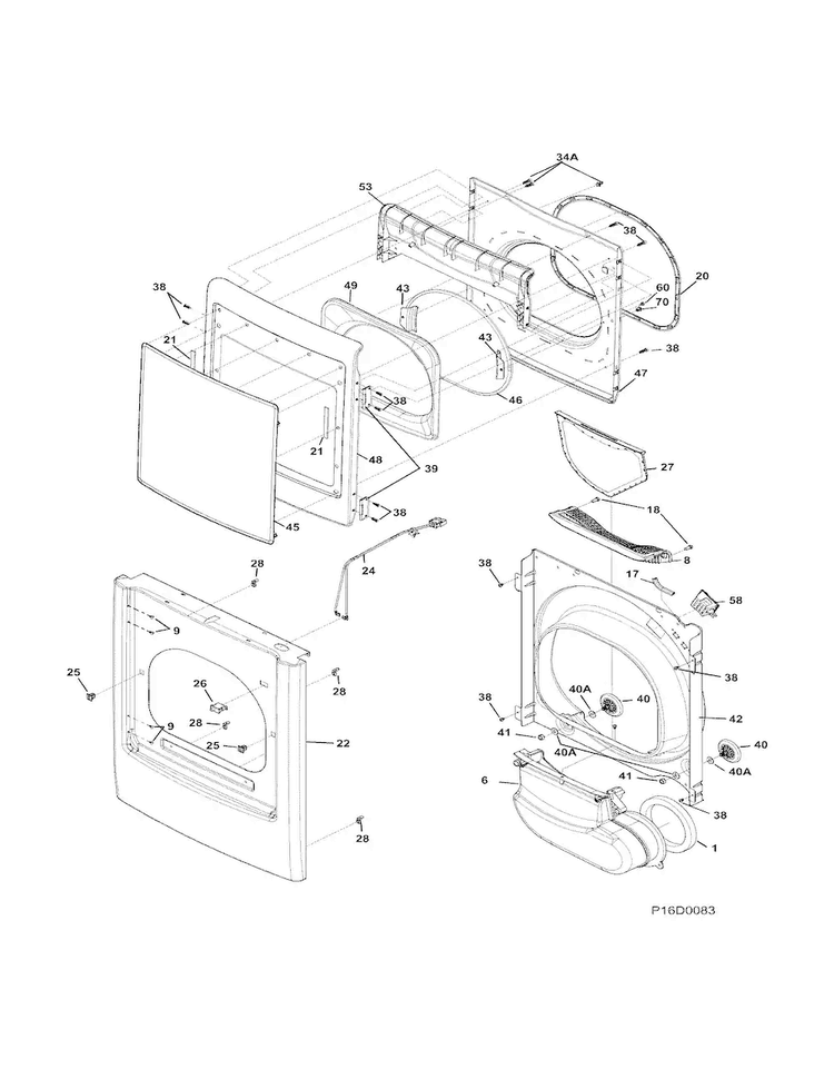 Front Panel/lint Filter Diagram and Parts List for FARG4044MW0  Frigidaire Dryer