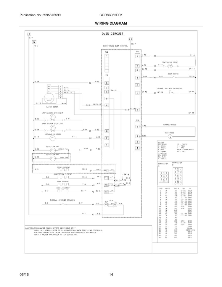 Wiring Diagram Diagram and Parts List for CGDS3065PFK  Frigidaire Range