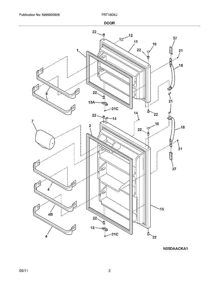 DOOR Diagram and Parts List for FRT18G6JSC  Frigidaire Refrigerator