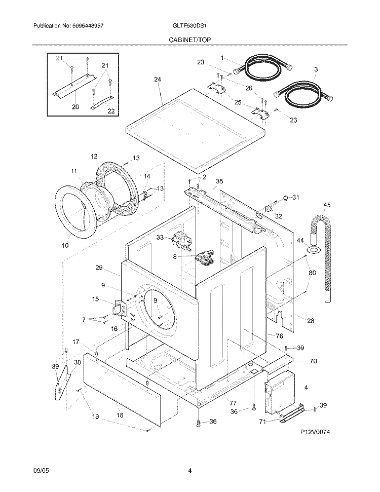 CABINET / TOP Diagram and Parts List for GLTF530DS1  Frigidaire Washer