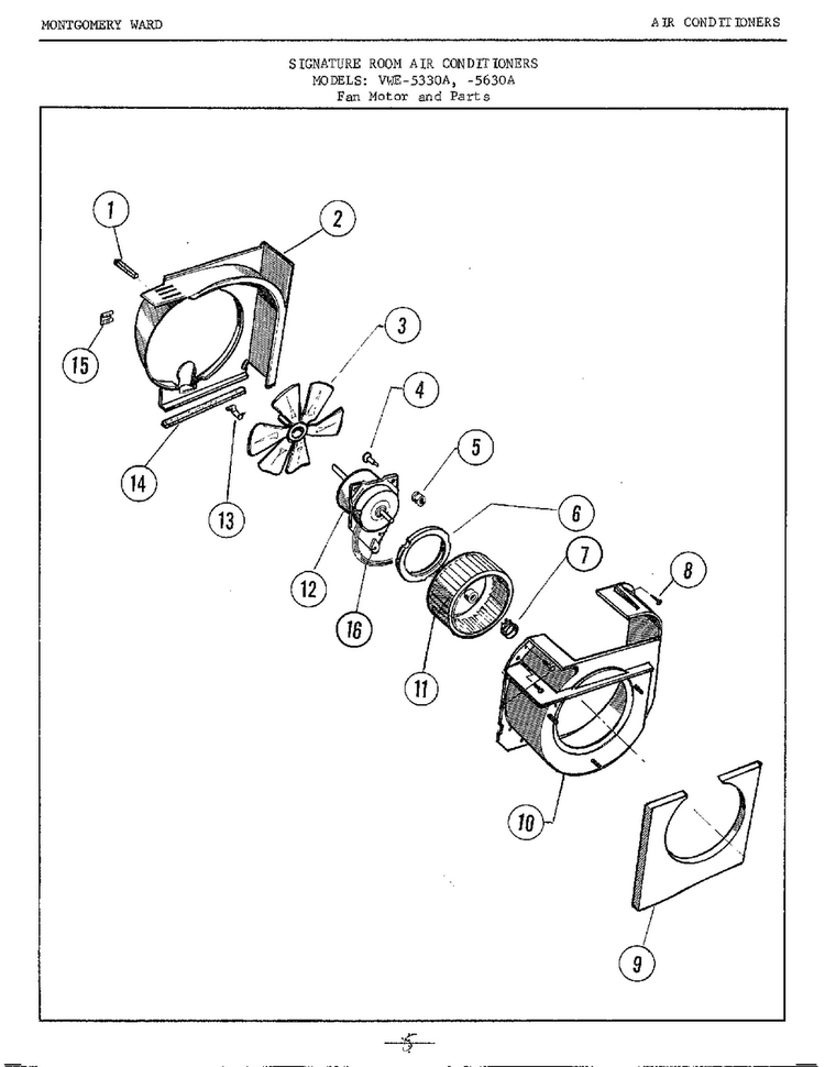 Fan Motor Diagram and Parts List for 5330A  Frigidaire Air Conditioner