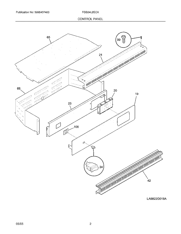 CONTROL PANEL Diagram and Parts List for FGB24L2ECA  Frigidaire Wall Oven