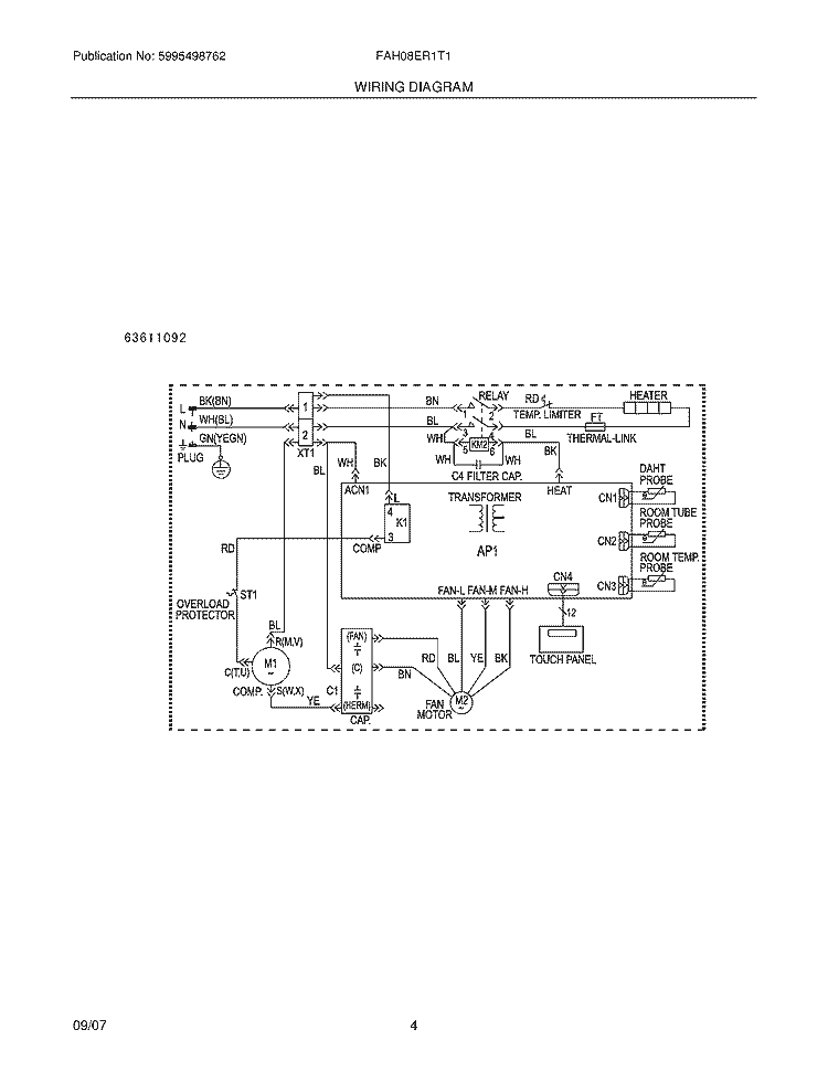 WIRING DIAGRAM Diagram and Parts List for FAH08ER1T1  Frigidaire Air Conditioner