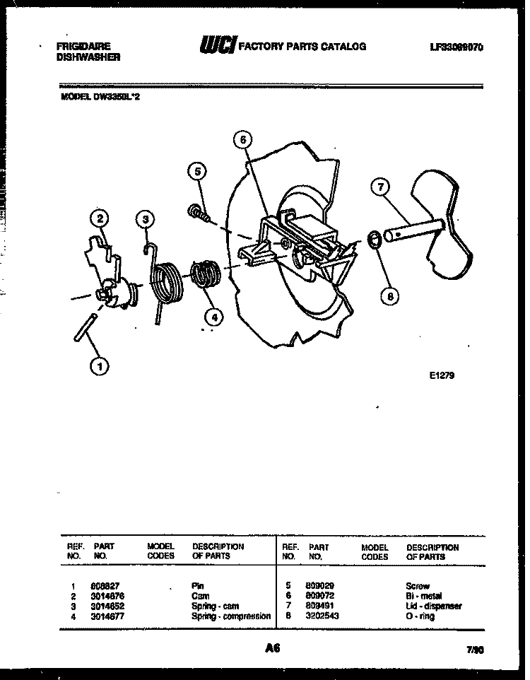 CAM Diagram and Parts List for DW3350LW2  Frigidaire Dishwasher