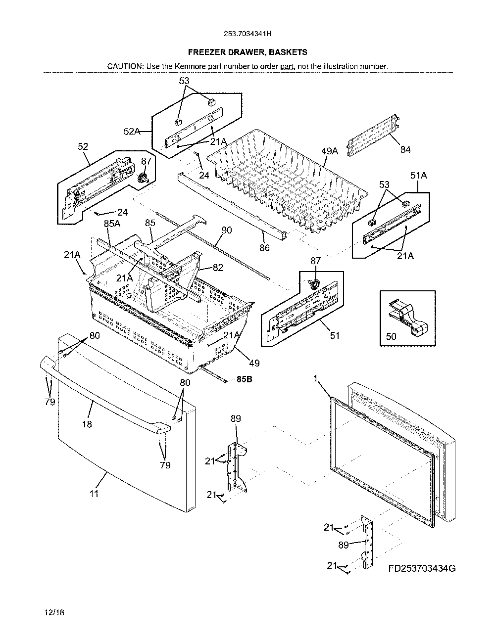 Freezer door Diagram and Parts List for 2537034341H  Kenmore Refrigerator