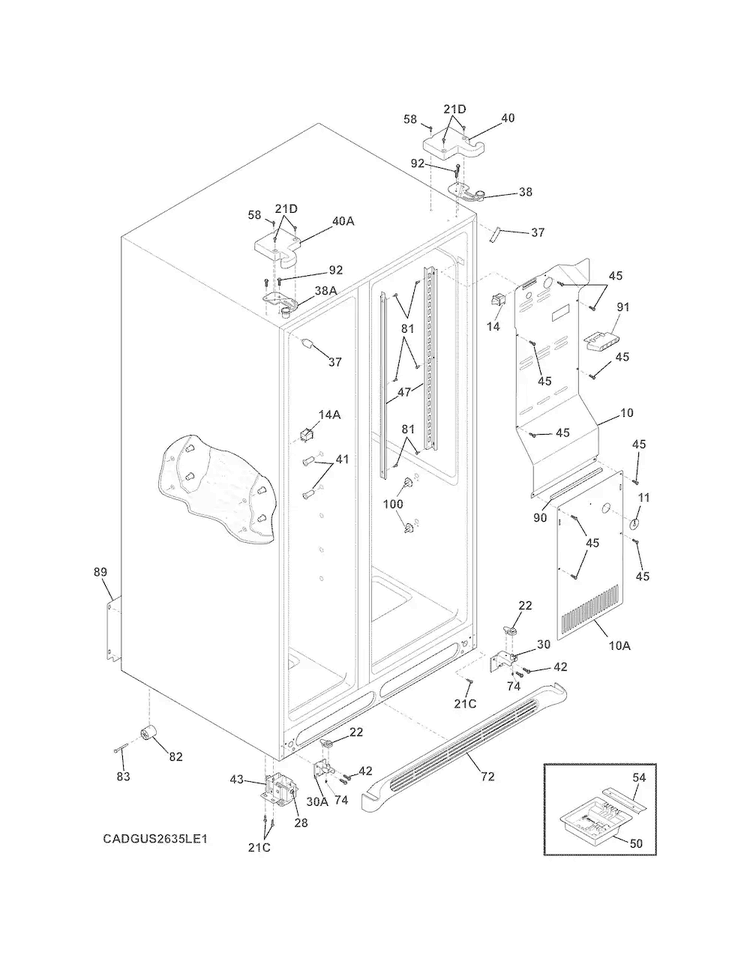 Cabinet Diagram and Parts List for DGUS2645LF4  Frigidaire Refrigerator