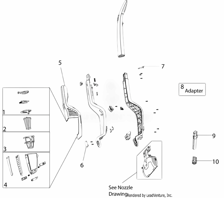 Main Unit Diagram and Parts List for EL2071A  Electrolux Hand Vacuum