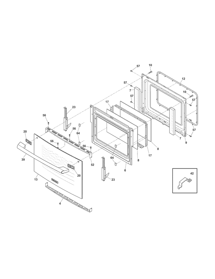 Door Diagram and Parts List for EI30DS55LWB  Electrolux Range