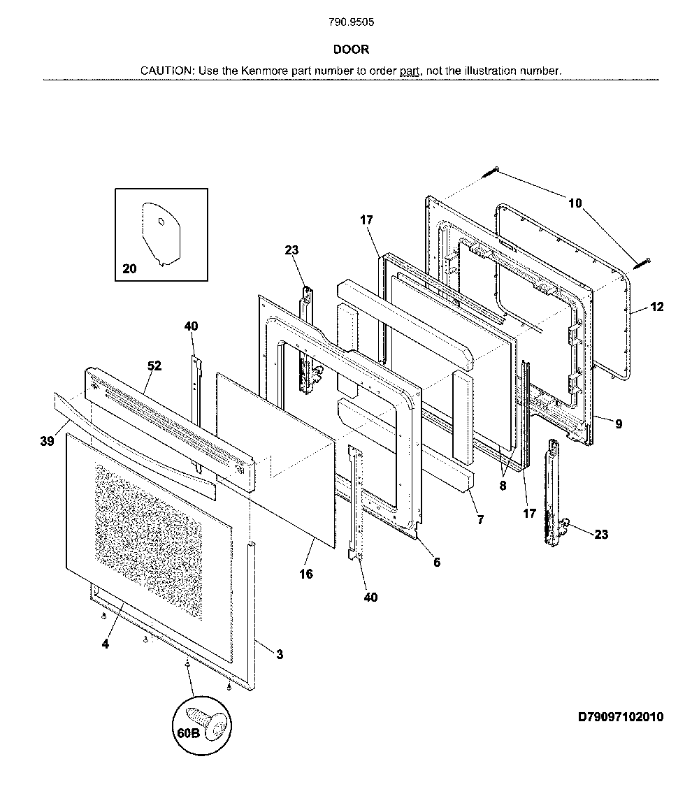 Door Diagram and Parts List for 79095052315  Kenmore Range