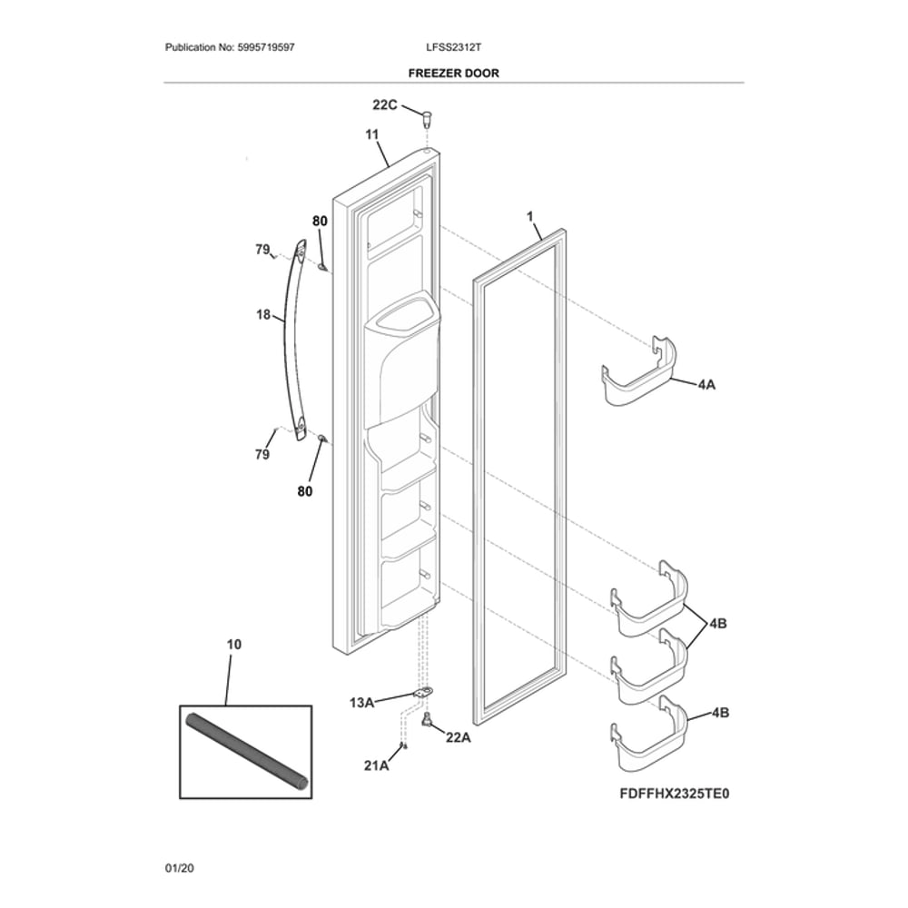 Freezer Door Diagram and Parts List for LFSS2312TD3  Frigidaire Refrigerator