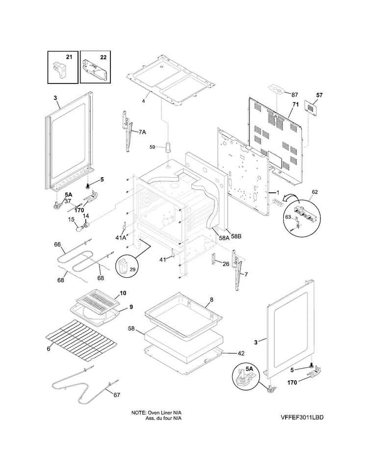 Body Diagram and Parts List for FFEF3011LWF  Frigidaire Range