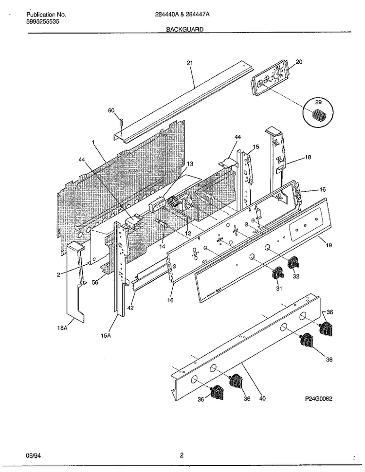 Backguard Diagram and Parts List for 284447A  Frigidaire Range