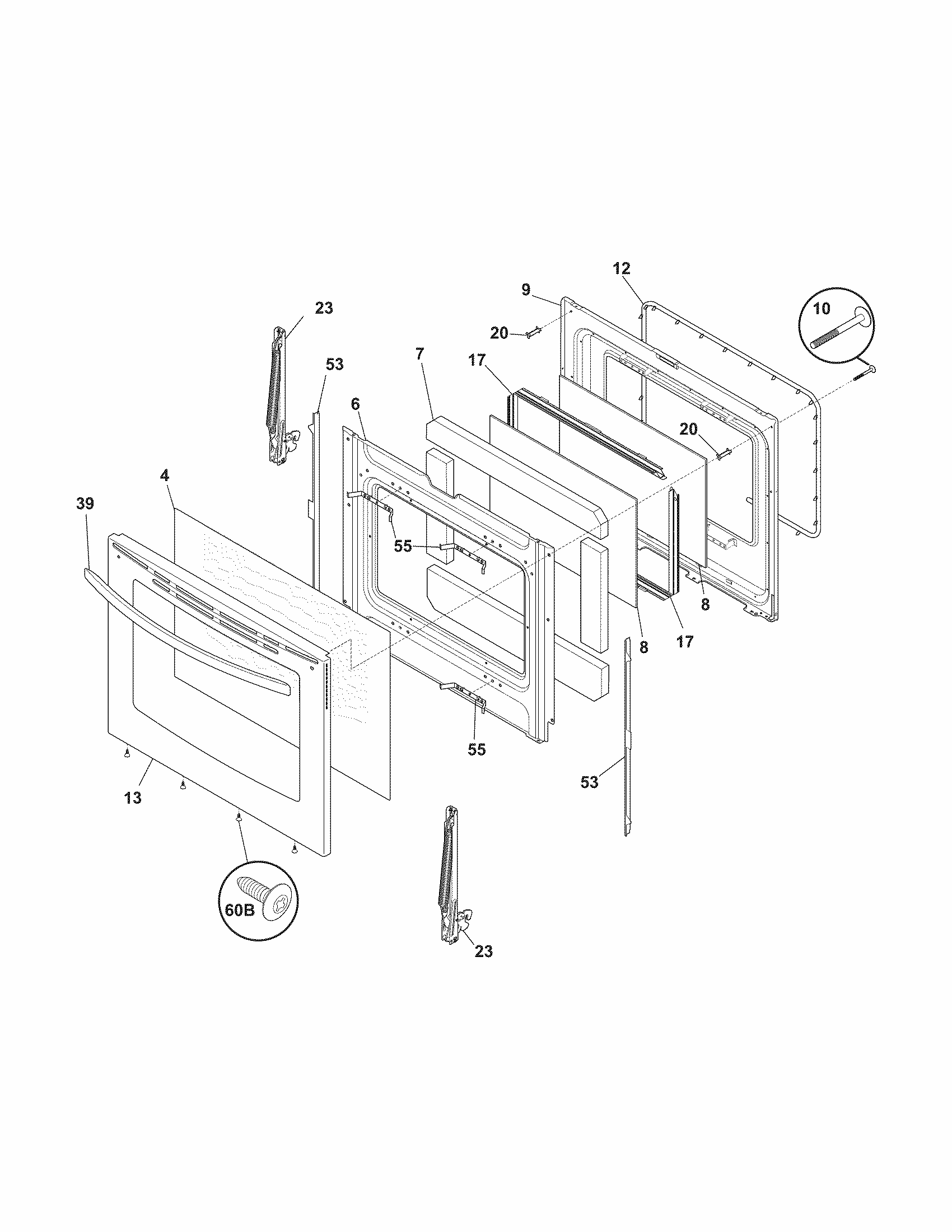 Door Diagram and Parts List for 79092703015  Kenmore Range