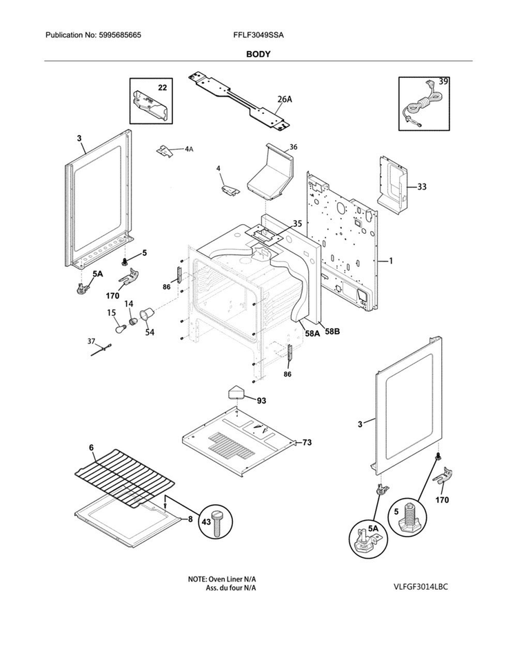 Body Diagram and Parts List for FFLF3049SSA  Frigidaire Range