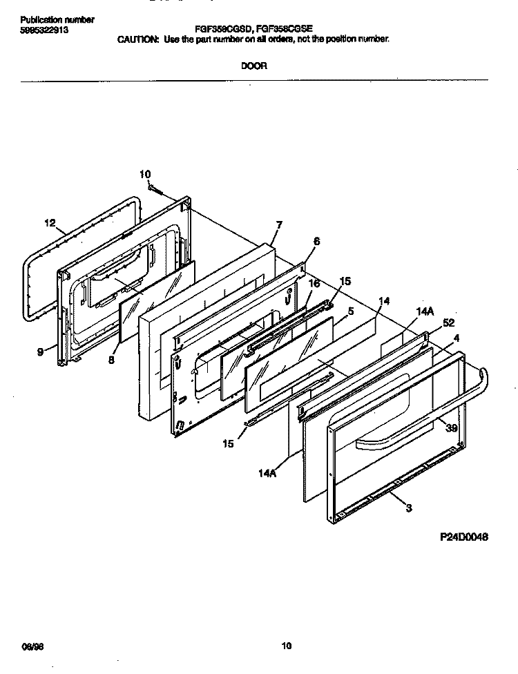 DOOR Diagram and Parts List for FGF358CGSD  Frigidaire Range