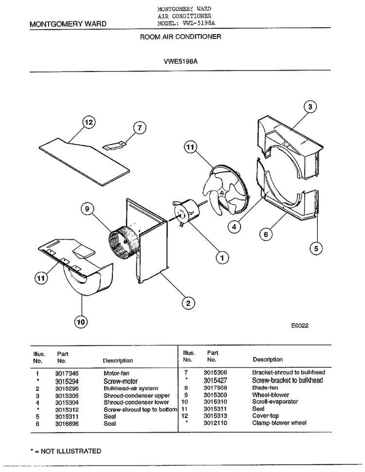 Room Air Conditioner Page 3 Diagram and Parts List for 5198A  Frigidaire Air Conditioner