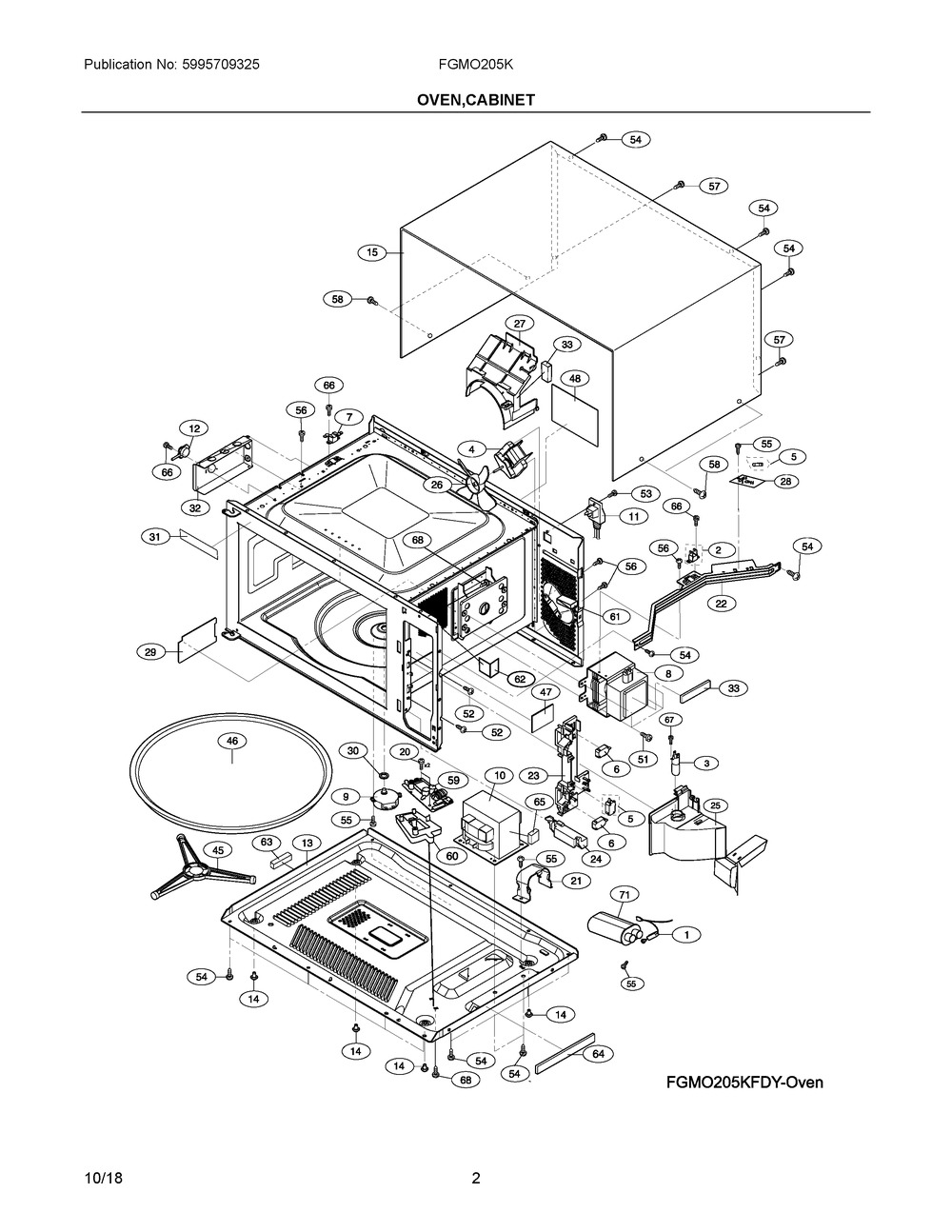 Oven,cabinet Diagram and Parts List for FGMO205KBDY  Frigidaire Microwave