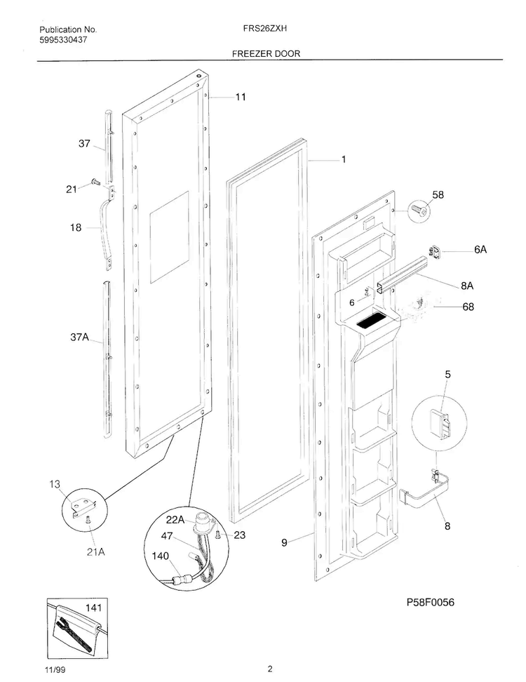 Frzr Door Diagram and Parts List for OEMF3-FRS26ZXHD1  Frigidaire Refrigerator