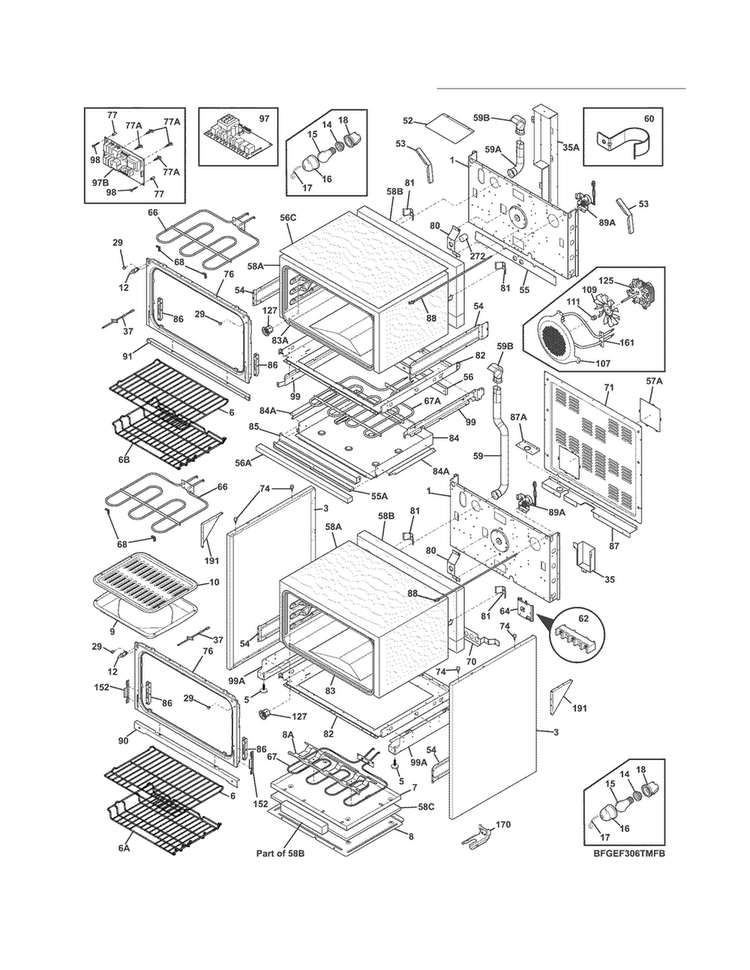 Body Diagram and Parts List for FGEF306TMFC  Frigidaire Range