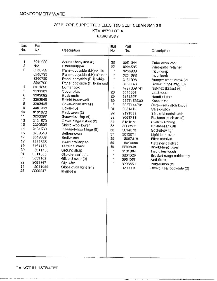 Basic Body Page 2 Diagram and Parts List for 4879A  Frigidaire Range