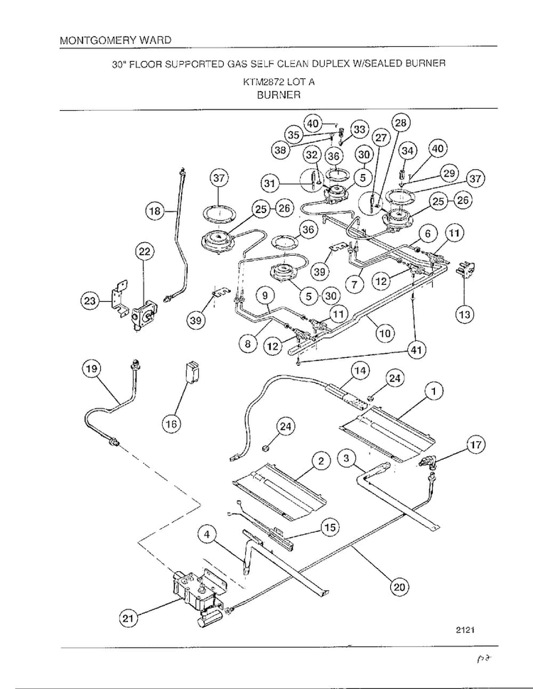 Burner Diagram and Parts List for 2872A  Frigidaire Range