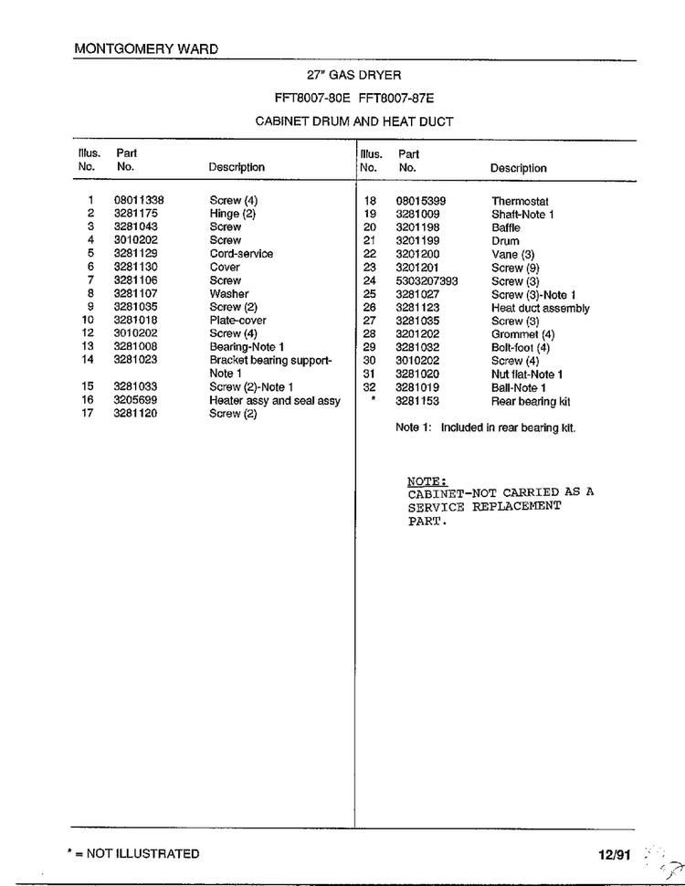 Cabinet Drum And Heat Duct Page 2 Diagram and Parts List for 8007-87D  Frigidaire Dryer