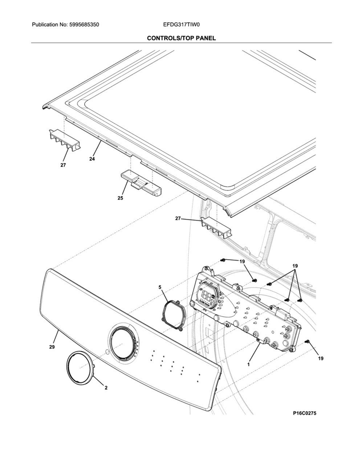 Controls/top Panel Diagram and Parts List for EFDG317TIW0  Electrolux Dryer