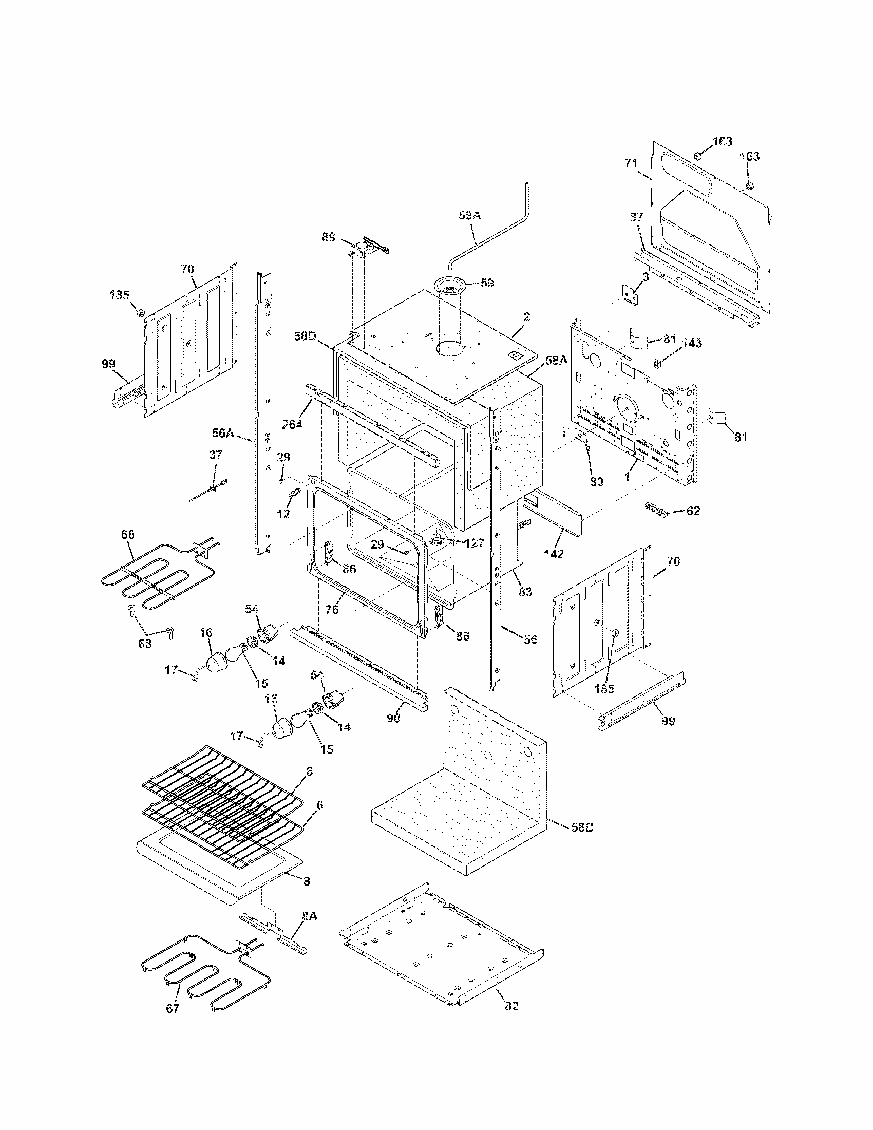 Lower Oven Diagram and Parts List for 79048779901  Kenmore Wall Oven