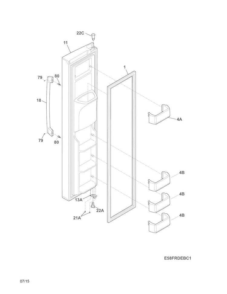 Freezer Door Diagram and Parts List for EI23CS65KS3A  Electrolux Refrigerator