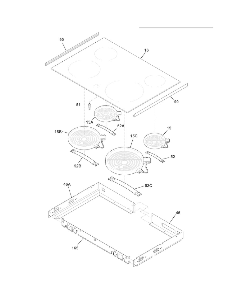 Main Top Diagram and Parts List for FFED3025LBD  Frigidaire Range