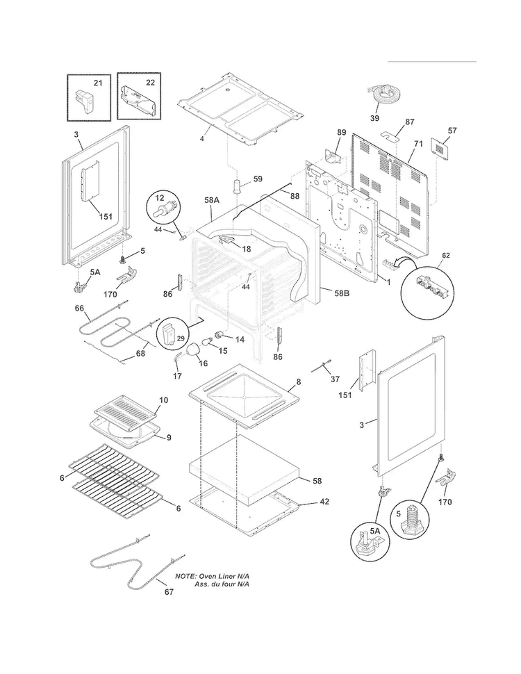 Body Diagram and Parts List for CFEF3016LWF  Frigidaire Range