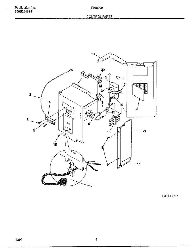 Control Parts Diagram and Parts List for 5368000C  Frigidaire Air Conditioner