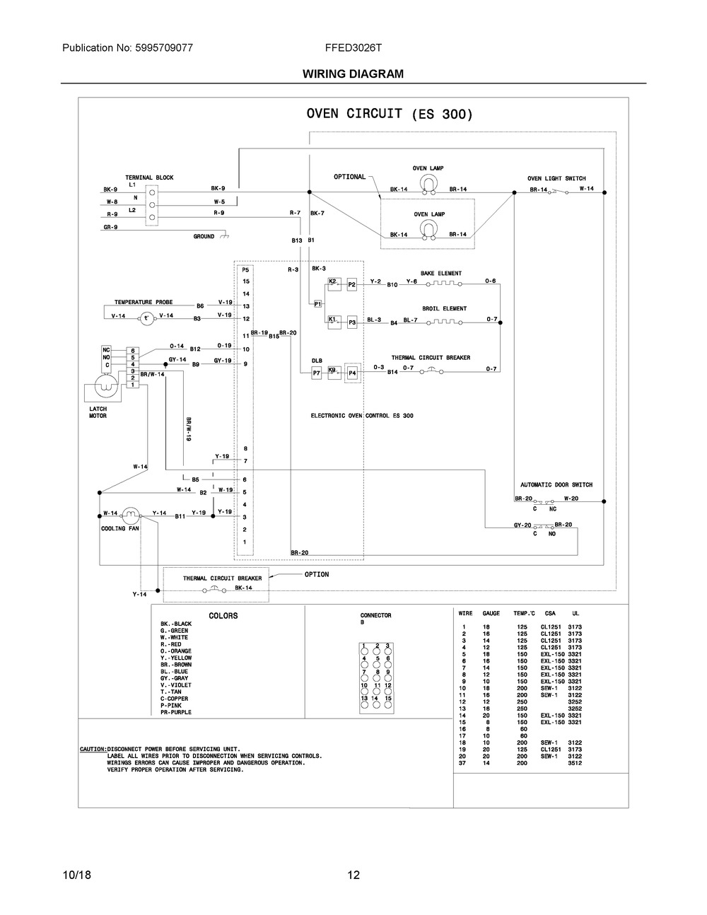 Wiring Diagram Diagram and Parts List for FFED3026TBC  Frigidaire Range