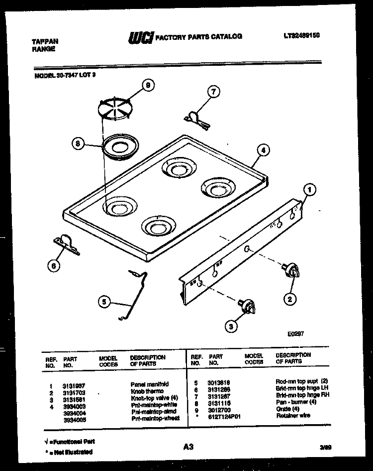 COOKTOP PARTS Diagram and Parts List for 30-7347-23-03  Tappan Range
