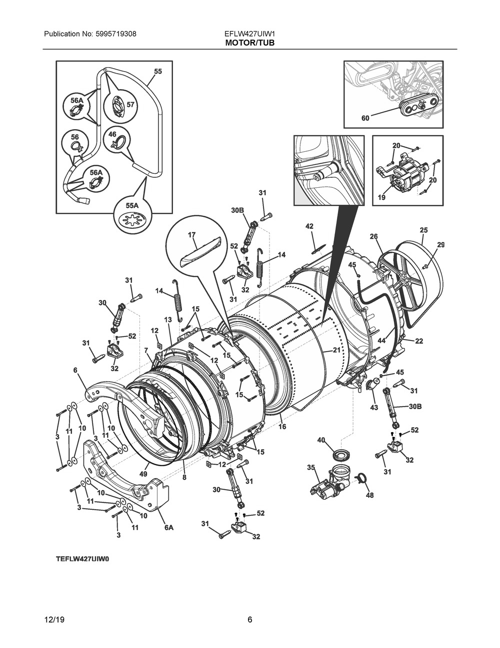 Motor/tub Diagram and Parts List for EFLW427UIW1  Frigidaire Washer