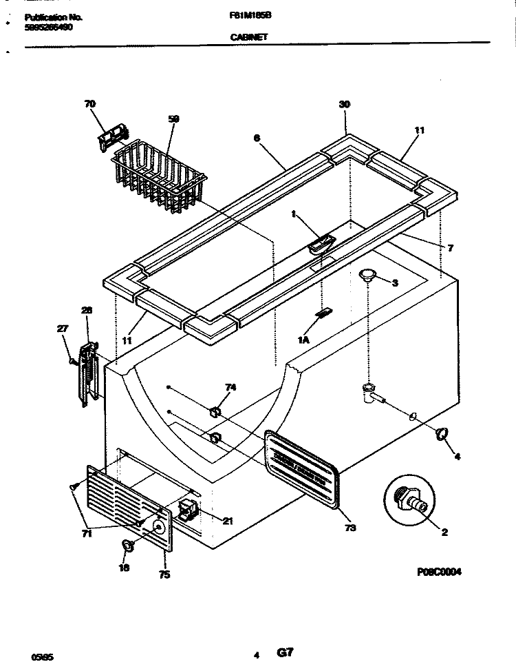 CABINET Diagram and Parts List for F81M185BW1  Frigidaire Freezer