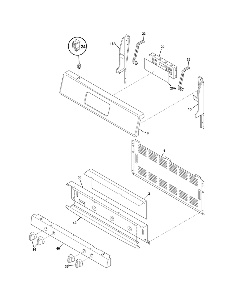Backguard Diagram and Parts List for FFGF3051LSH  Frigidaire Range