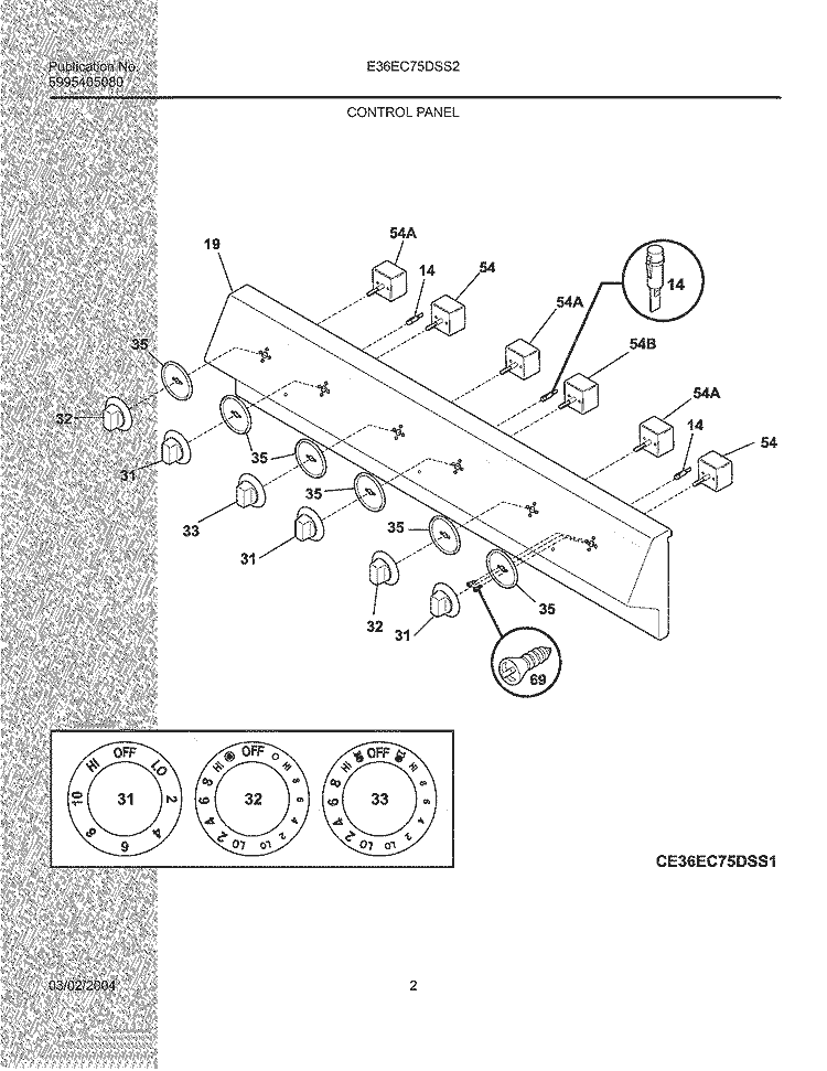 CONTROL PANEL Diagram and Parts List for E36EC75DSS2  Electrolux Cooktop