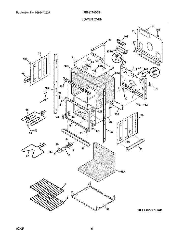 LOWER OVEN Diagram and Parts List for FEB27T5DCB  Frigidaire Wall Oven