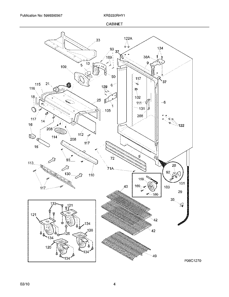 CABINET Diagram and Parts List for KRS220RHY1  Kelvinator Refrigerator