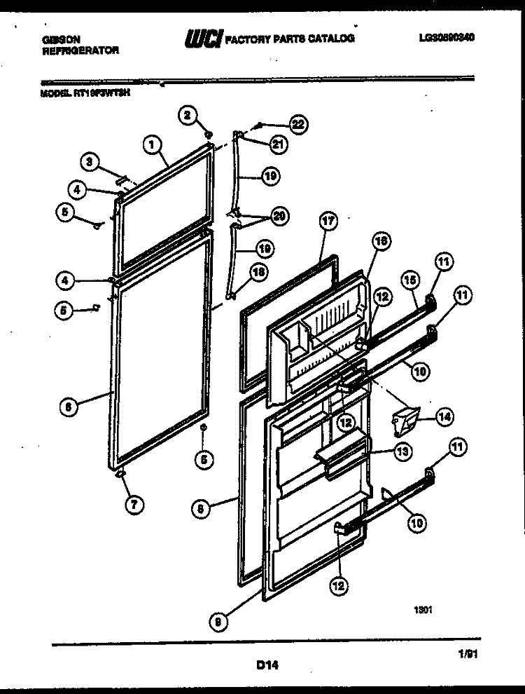 DOOR PARTS Diagram and Parts List for RT19F3WT3H  Gibson Refrigerator