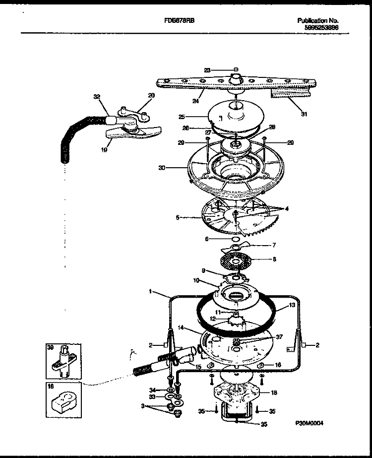 MOTOR PUMP PARTS Diagram and Parts List for FDB878RBB0  Frigidaire Dishwasher