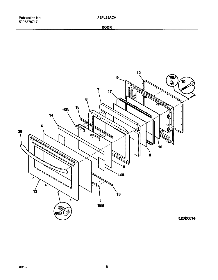 DOOR Diagram and Parts List for FEFL88ACA  Frigidaire Range